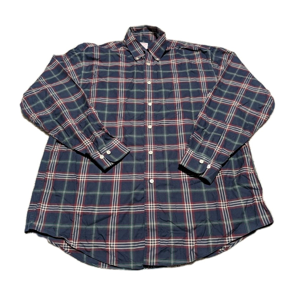 Brooks Brothers Madison Fit Plaid Button Down Shirt Men's Size L Non Iron Cotton